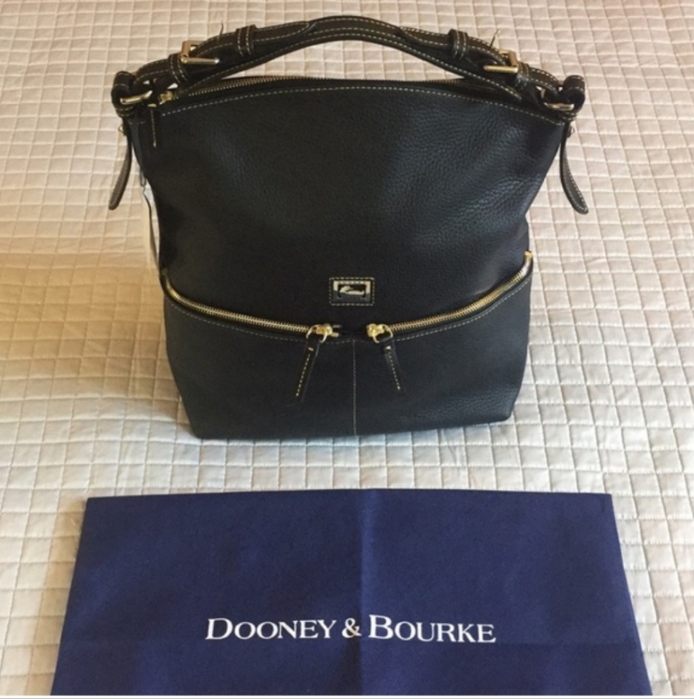 Dooney & Bourke Black Leather Tote with Gold Hardware